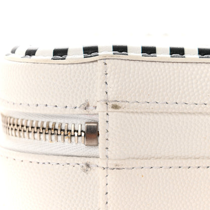 Chanel Caviar Quilted Striped Medium CC Filigree Vanity Case White Black 12 of 15