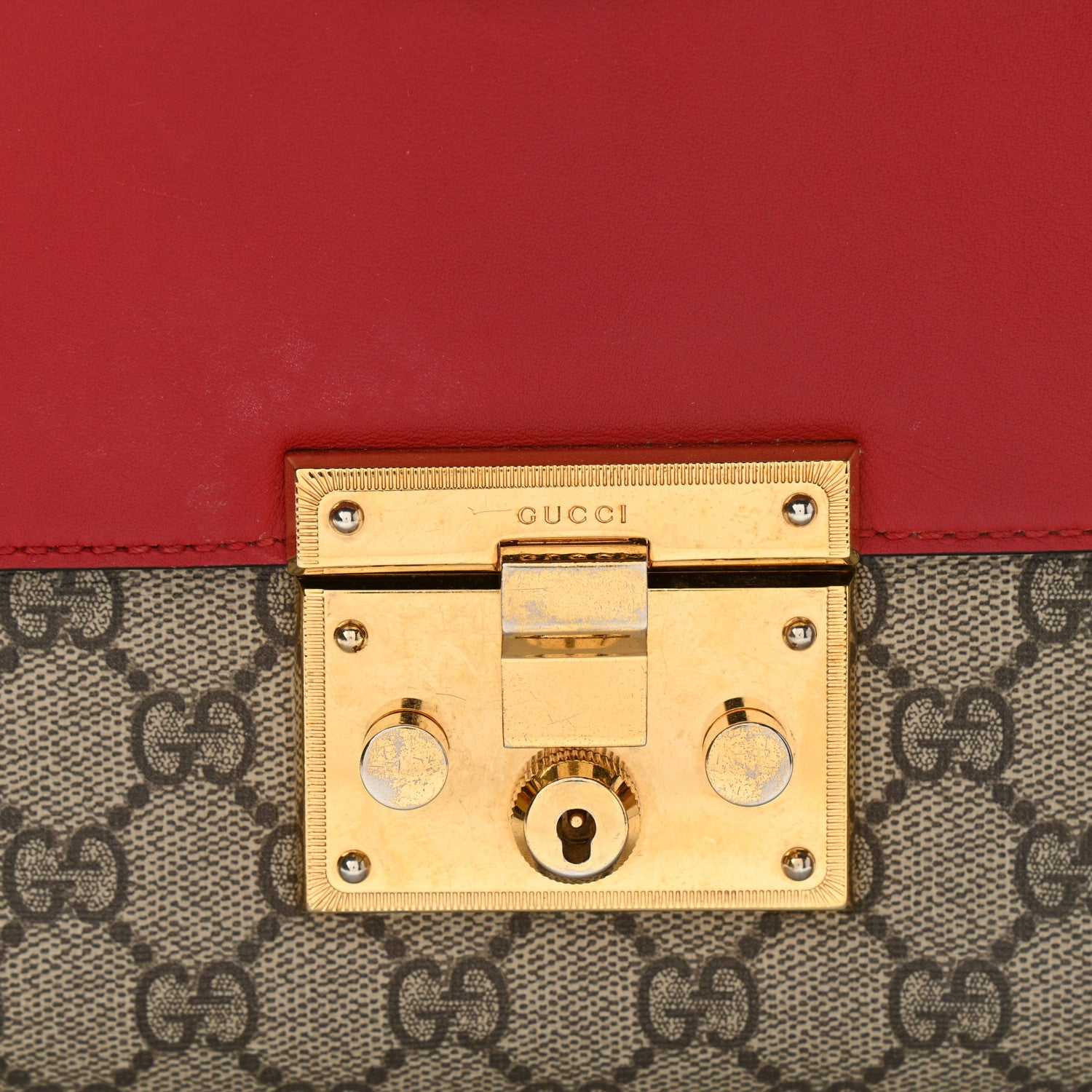 Gucci GG Supreme Monogram Calfskin Medium Padlock Shoulder Bag Beige Hibiscus Red New Rosette 11 of 12