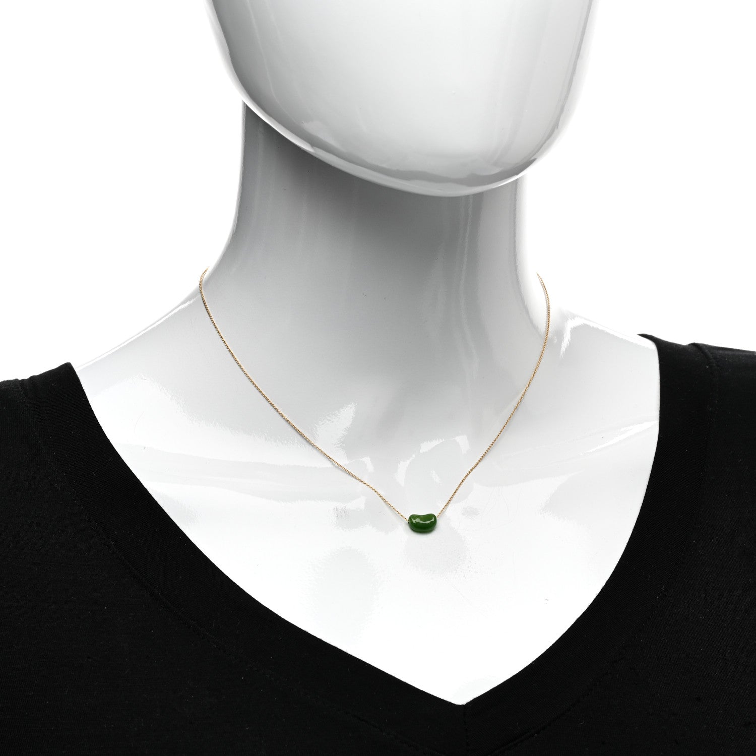 Tiffany 18K Yellow Gold Green Jade 9mm Elsa Peretti Bean Pendant Necklace 2 of 5