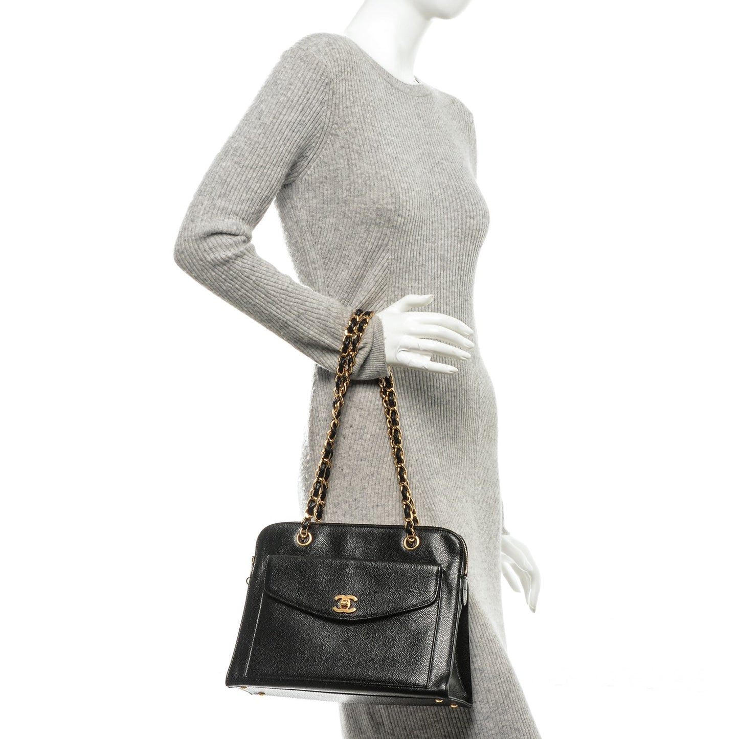 Caviar Flap Shoulder Bag Black