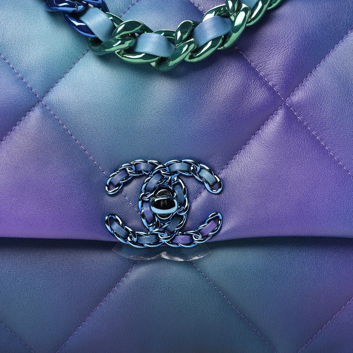 Chanel Tie Dye Calfskin Quilted Medium Chanel 19 Flap Blue Purple 10 of 10