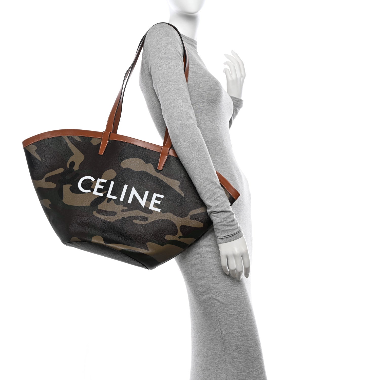 Celine Canvas Calfskin Camouflage Large Couffin Logo Tote Khaki 2 of 12