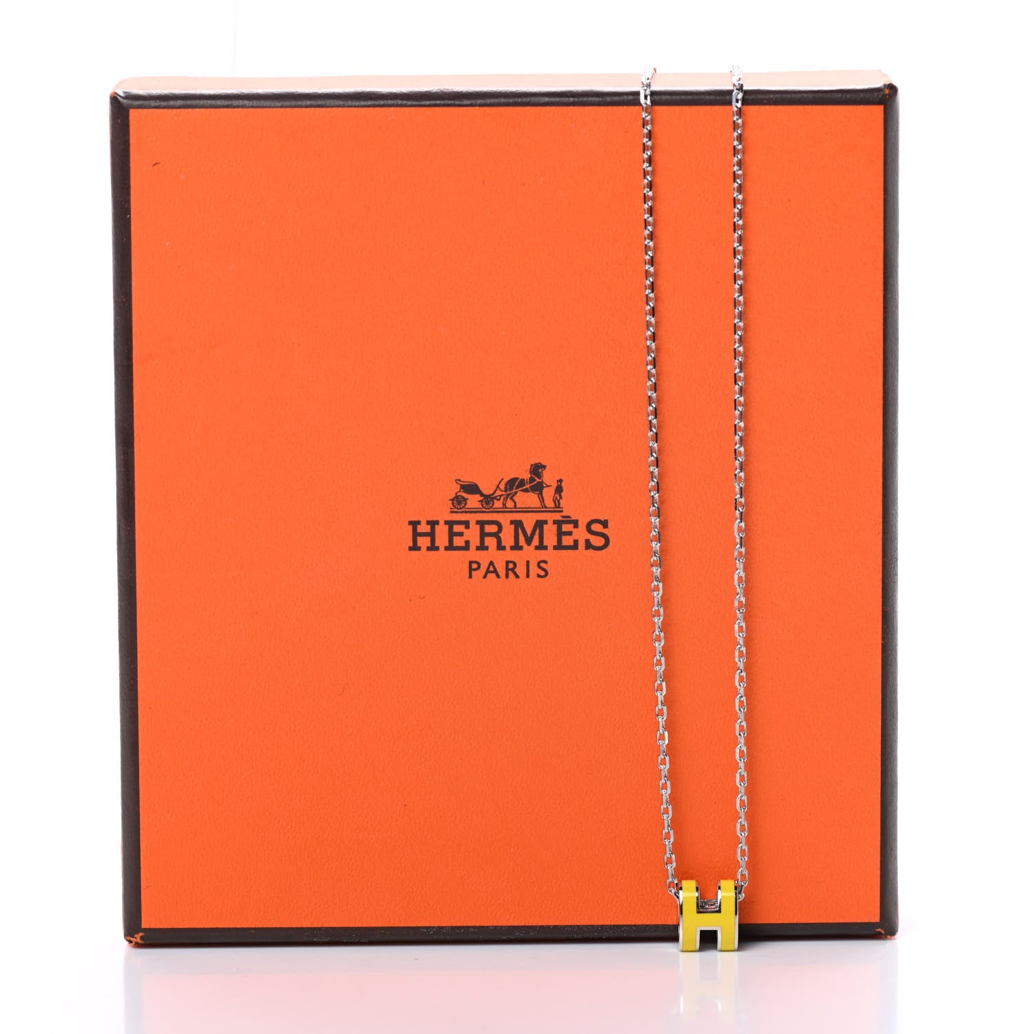 Hermes Lacquered Palladium Mini Pop H Pendant Necklace Jaune Sature 5 of 5