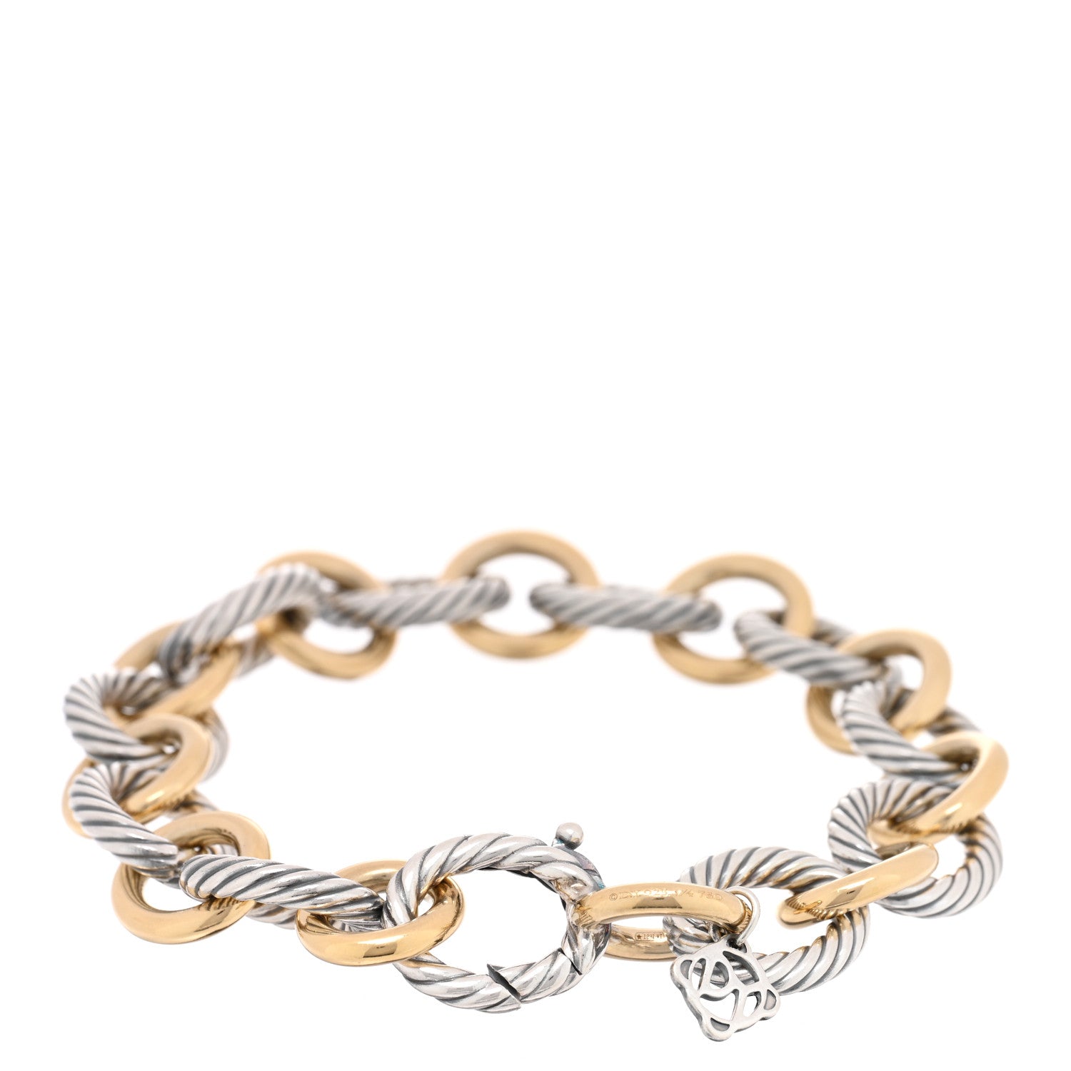 David Yurman Sterling Silver 18K Yellow Gold 10mm Medium Oval Link Bracelet 2 of 3