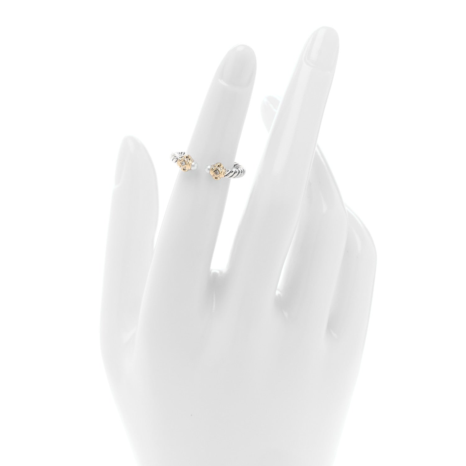 David Yurman Sterling Silver 14K Yellow Gold Diamond Freshwater Cultured Pearl Renaissance Ring 49 5 2 of 5