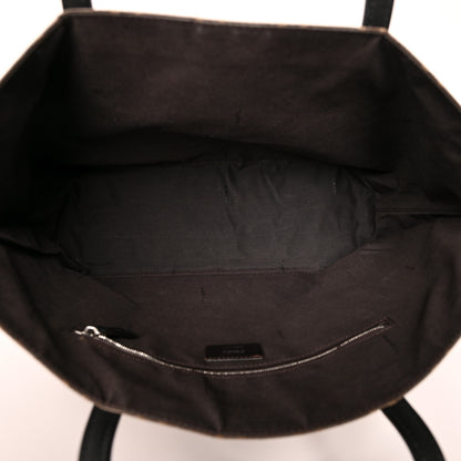 Fendi Glazed Fabric Vitello Century FF 1974 Stamp Patch Shopping Tote Mogano Panna Black 5 of 12