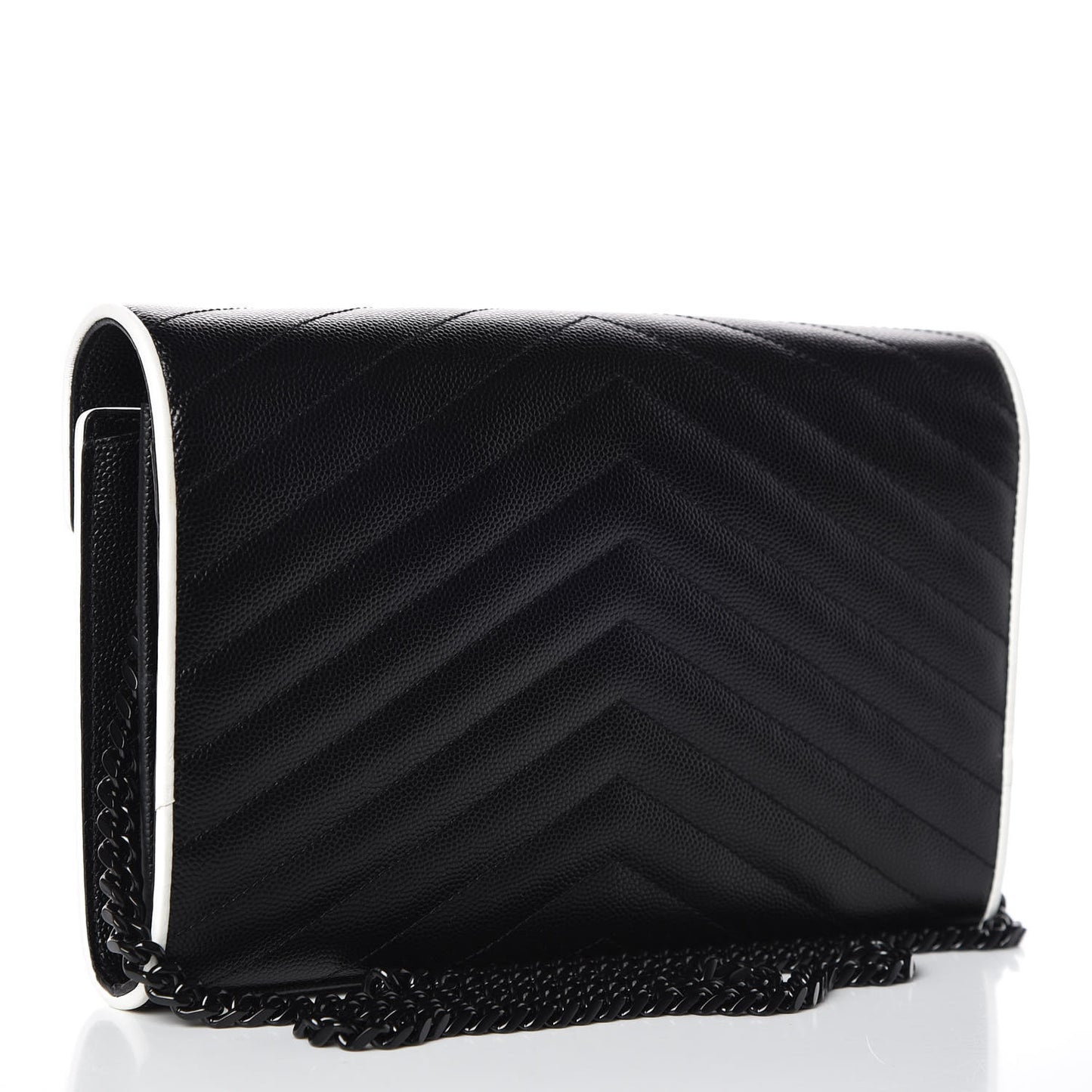 Grain De Poudre Matelasse Chevron Monogram Chain Wallet Black White