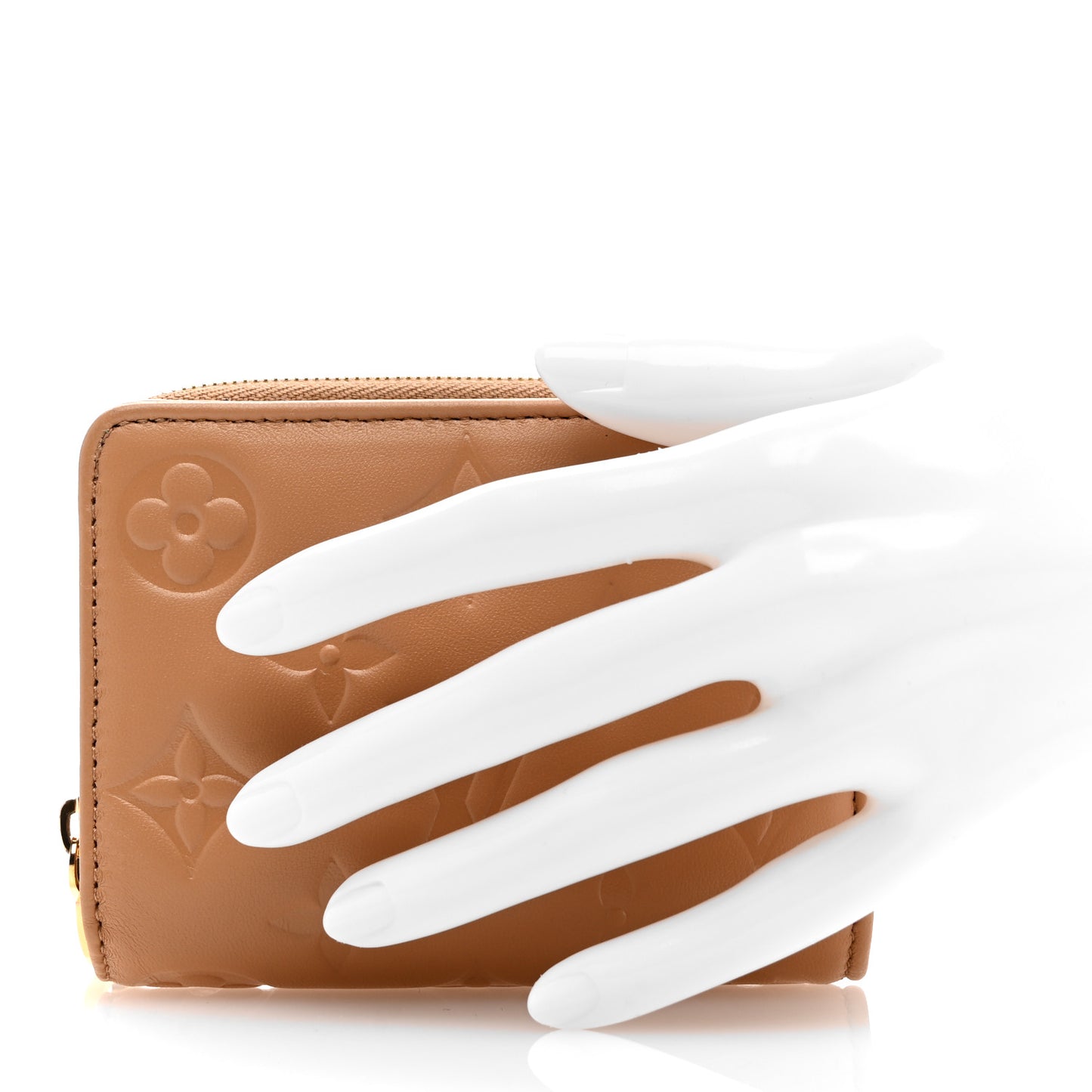 Lambskin Embossed Monogram Lou Coussin Wallet Camel