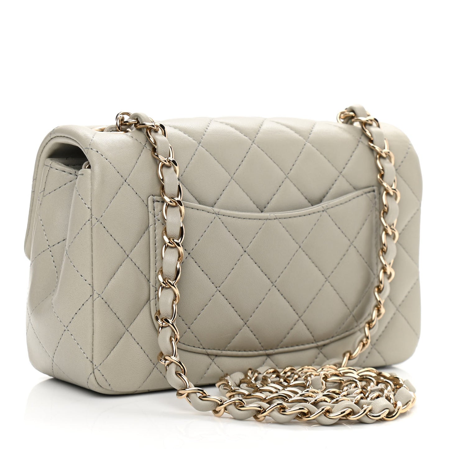 Lambskin Quilted Mini Rectangular Flap Grey