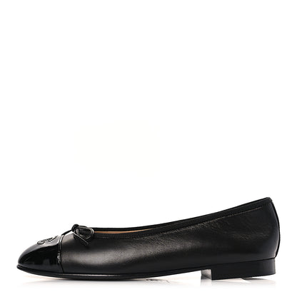 Chanel Lambskin Patent Cap Toe Ballerina Flats 38 Black 1 of 9