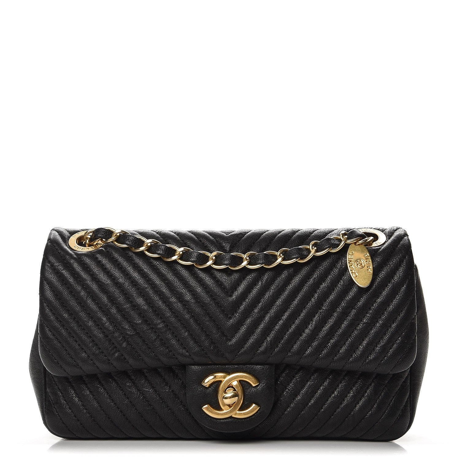 Chanel Calfskin Surpique Chevron Small Flap Black 1 of 8