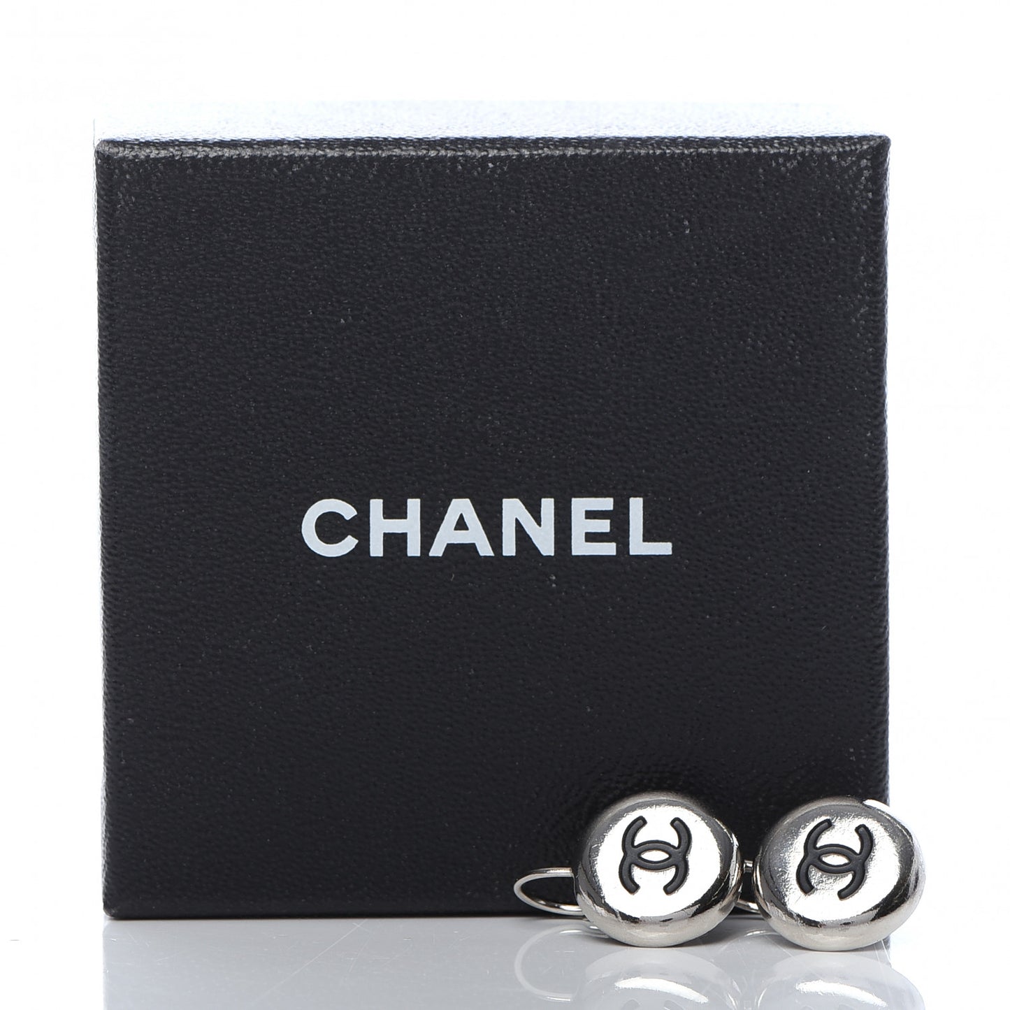 CC Round Earrings Silver Black