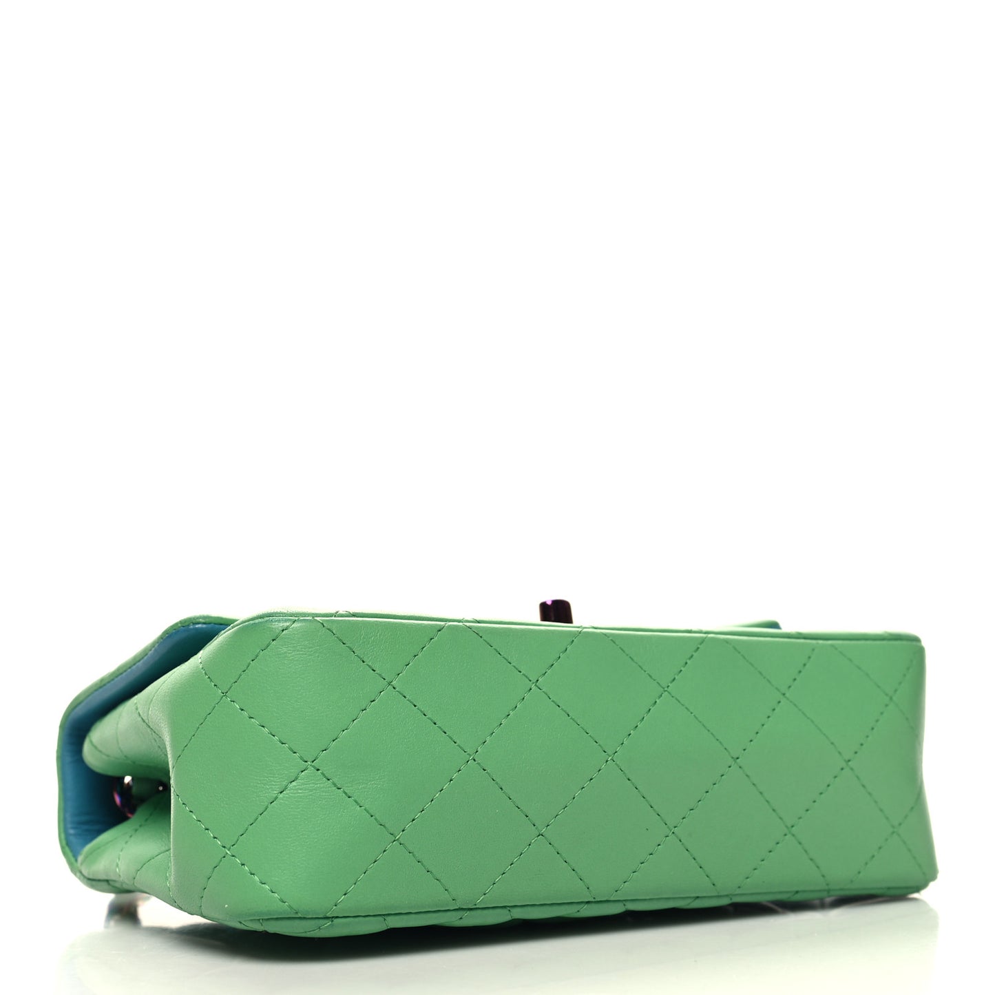 Lambskin Quilted Mini Rectangular Flap Green Blue