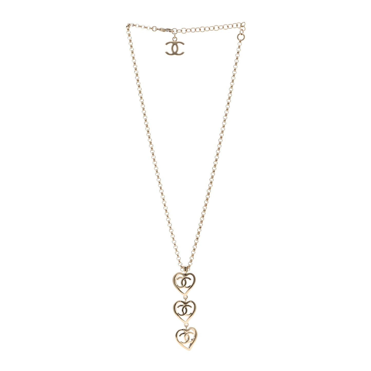 Metal CC Heart Coco In Love Drop Necklace Gold