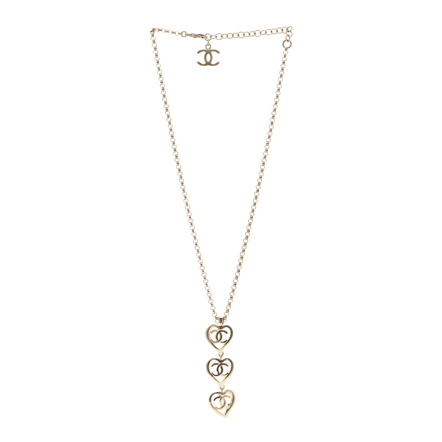 Chanel Metal CC Heart Coco In Love Drop Necklace Gold 3 of 4