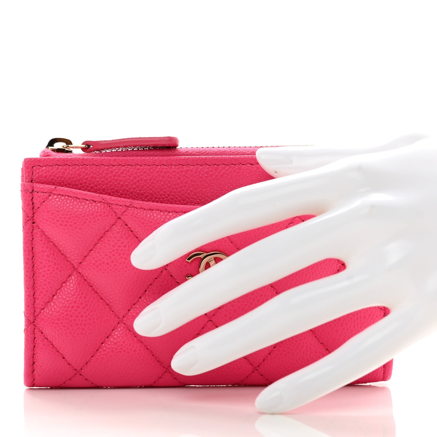 Chanel Caviar Quilted CC Zip Around Card Holder Pink 2 of 8