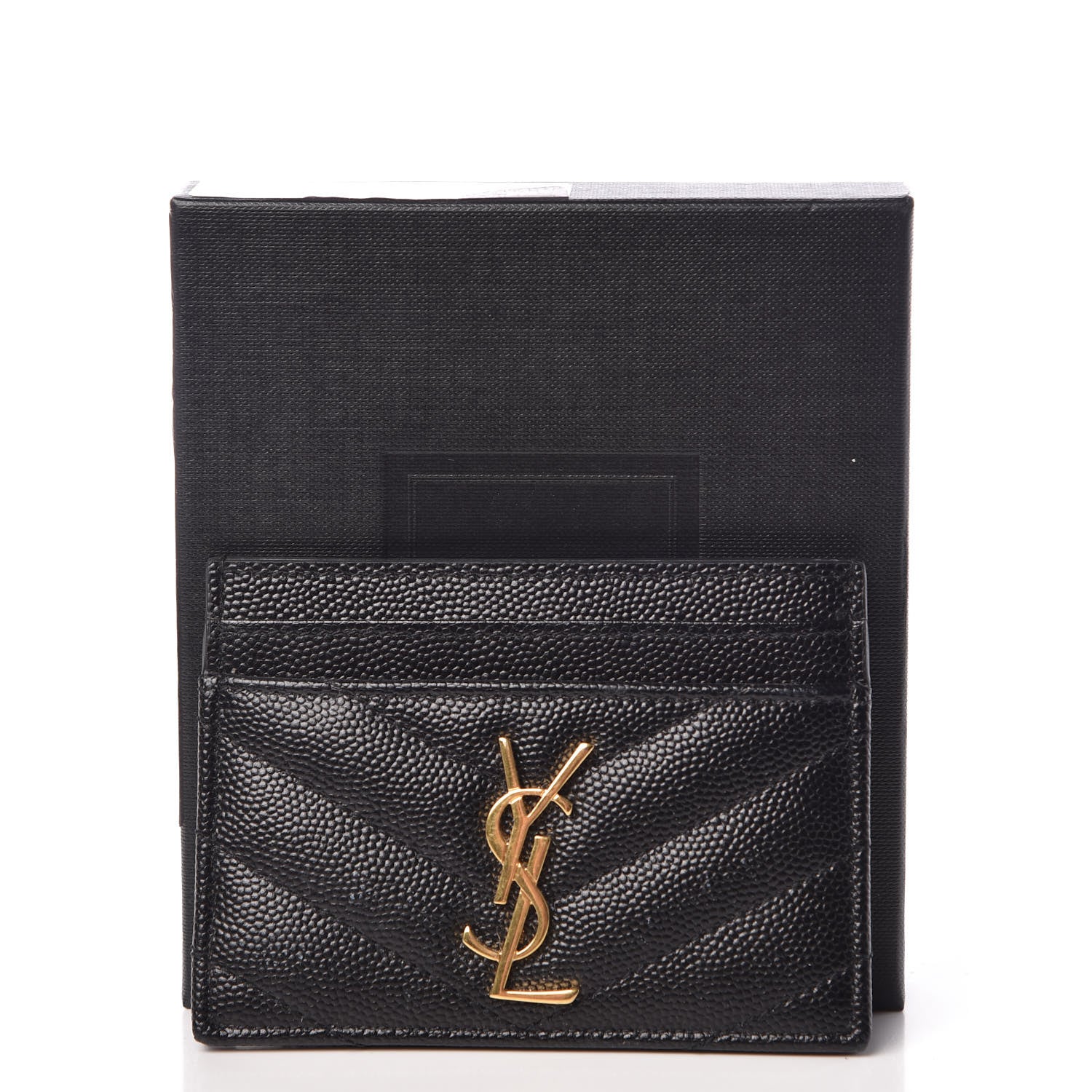 Saint Laurent Grain De Poudre Matelasse Chevron Monogram Credit Card Case Black 9 of 9