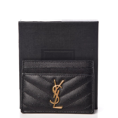 Saint Laurent Grain De Poudre Matelasse Chevron Monogram Credit Card Case Black 9 of 9