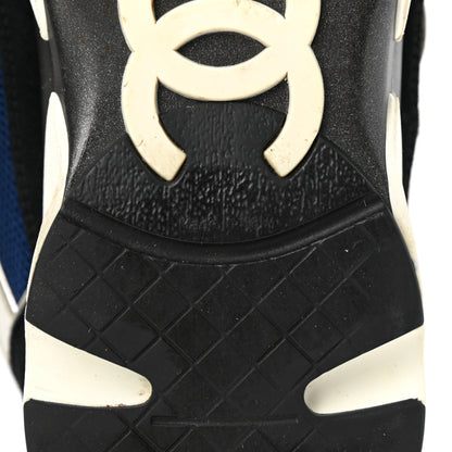 Chanel Mesh Suede Calfskin Womens CC Sneakers 39 Dark Blue Black White 7 of 12