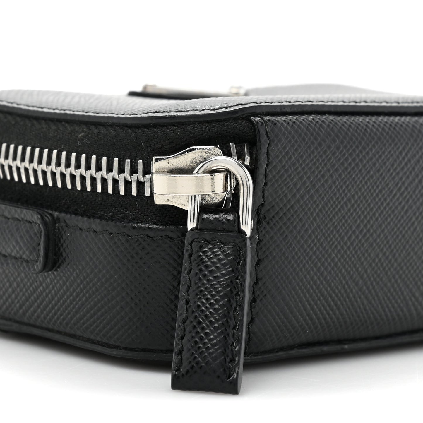 Saffiano Travel Metal Triangle Logo Mini Pouch Shoulder Bag Black