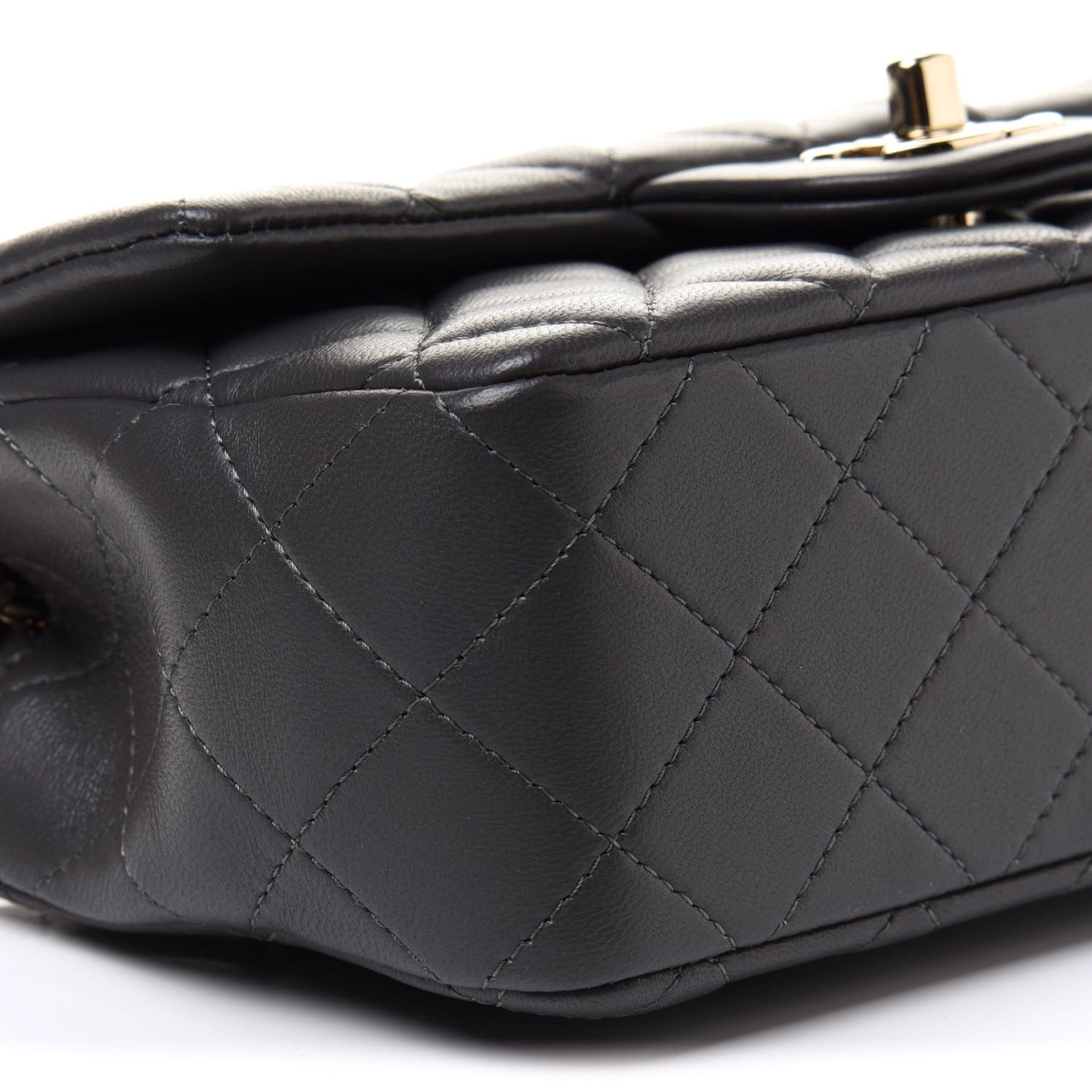 Lambskin Quilted Mini Rectangular Flap Dark Grey