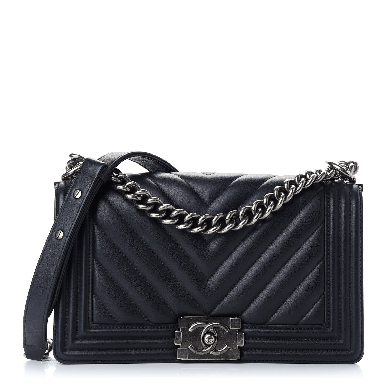 Chanel Calfskin Chevron Quilted Medium Boy Flap Black 1 of 10