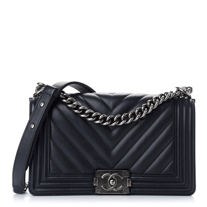 Chanel Calfskin Chevron Quilted Medium Boy Flap Black 1 of 10