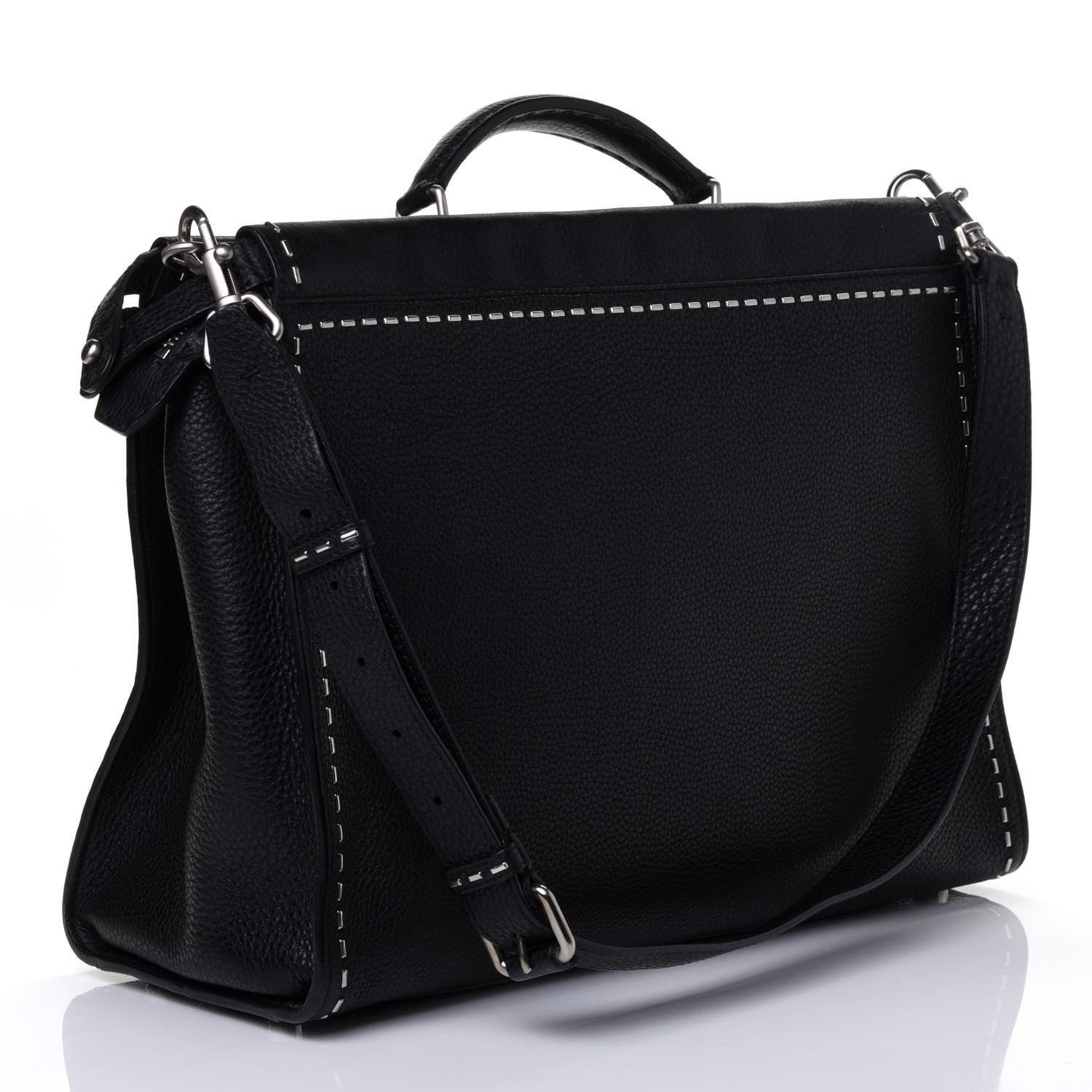 Fendi Cuoio Romano Selleria Metal Stitch Large Mens Peekaboo Iconic Essential Satchel Black 2 of 4