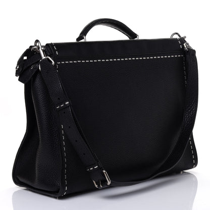 Fendi Cuoio Romano Selleria Metal Stitch Large Mens Peekaboo Iconic Essential Satchel Black 2 of 4
