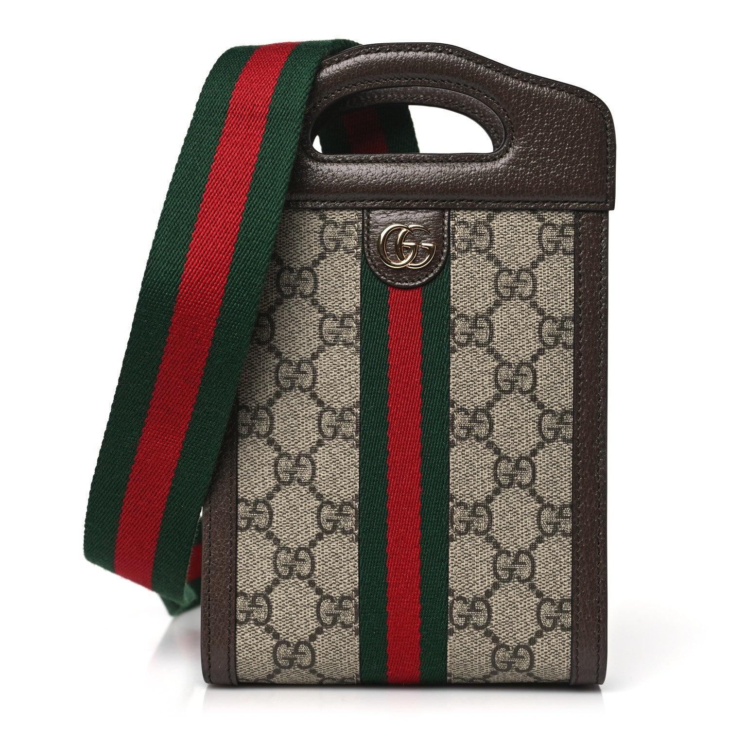 Gucci GG Supreme Monogram Textured Dollar Calfskin Web Mini Ophidia Top Slip Handle Crossbody Bag Beige Ebony New Acero 1 of 9