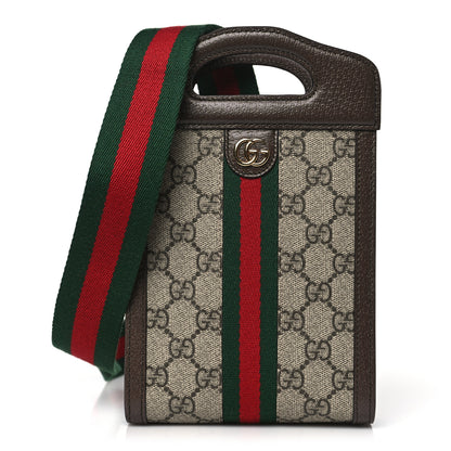 Gucci GG Supreme Monogram Textured Dollar Calfskin Web Mini Ophidia Top Slip Handle Crossbody Bag Beige Ebony New Acero 1 of 9