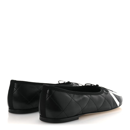 Chanel Lambskin Quilted CC Cambon Ballet Flats 41 Black White 5 of 11