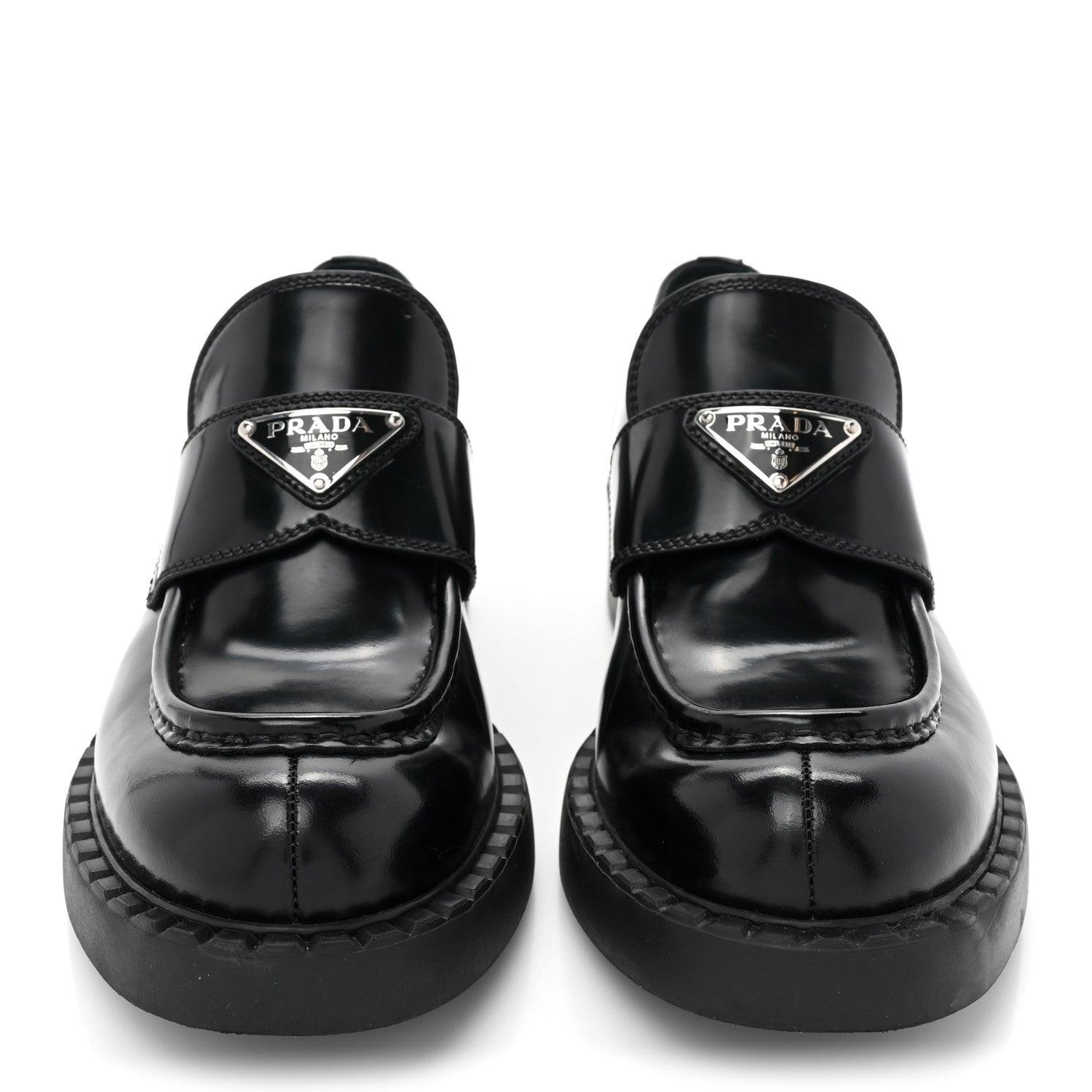 Prada Spazzolato Metal Triangle Logo 50mm Loafers 38 Black 2 of 9
