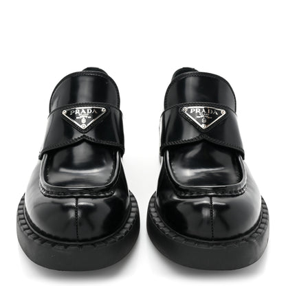 Prada Spazzolato Metal Triangle Logo 50mm Loafers 38 Black 2 of 9