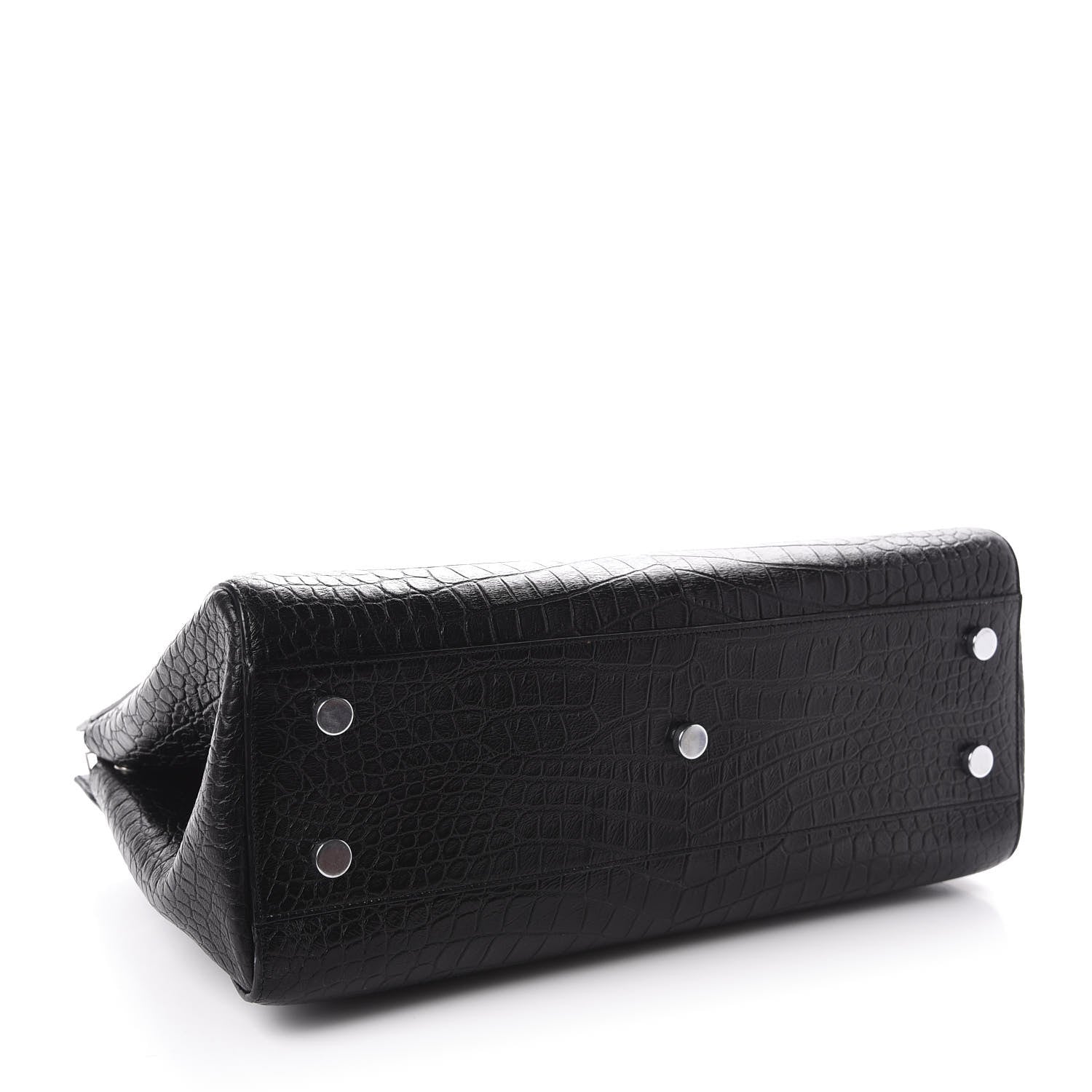 Saint Laurent Calfskin Crocodile Embossed Medium Cabas Rive Gauche Black 4 of 11