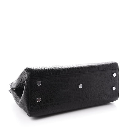 Saint Laurent Calfskin Crocodile Embossed Medium Cabas Rive Gauche Black 4 of 11