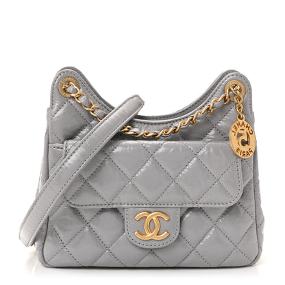 Chanel Shiny Crumpled Calfskin Quilted Small Wavy CC Hobo Grey 1 of 10