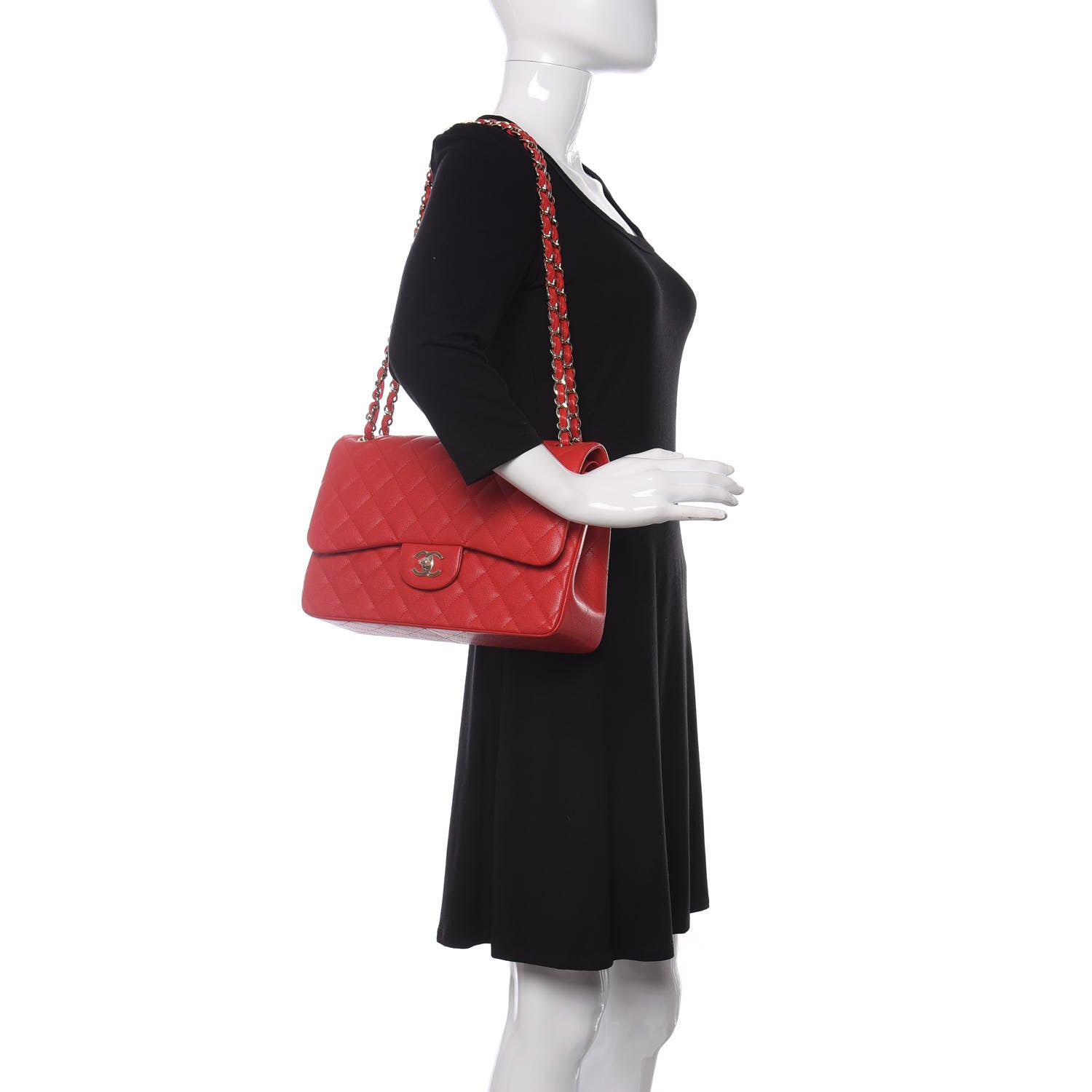 Chanel Caviar Quilted Jumbo Double Flap Red 2 of 12