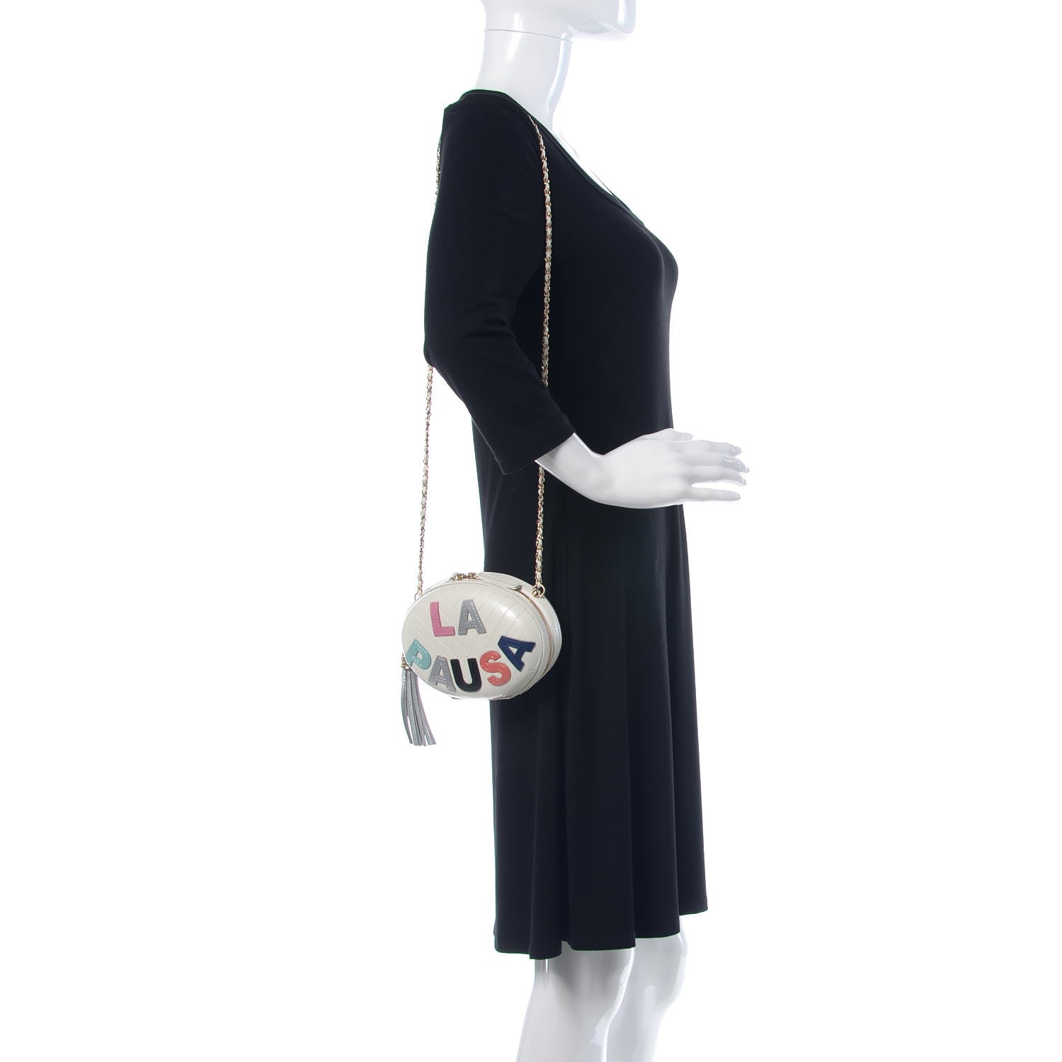 Chanel Embroidered Lambskin Chevron Quilted La Pausa Evening Bag White 2 of 9
