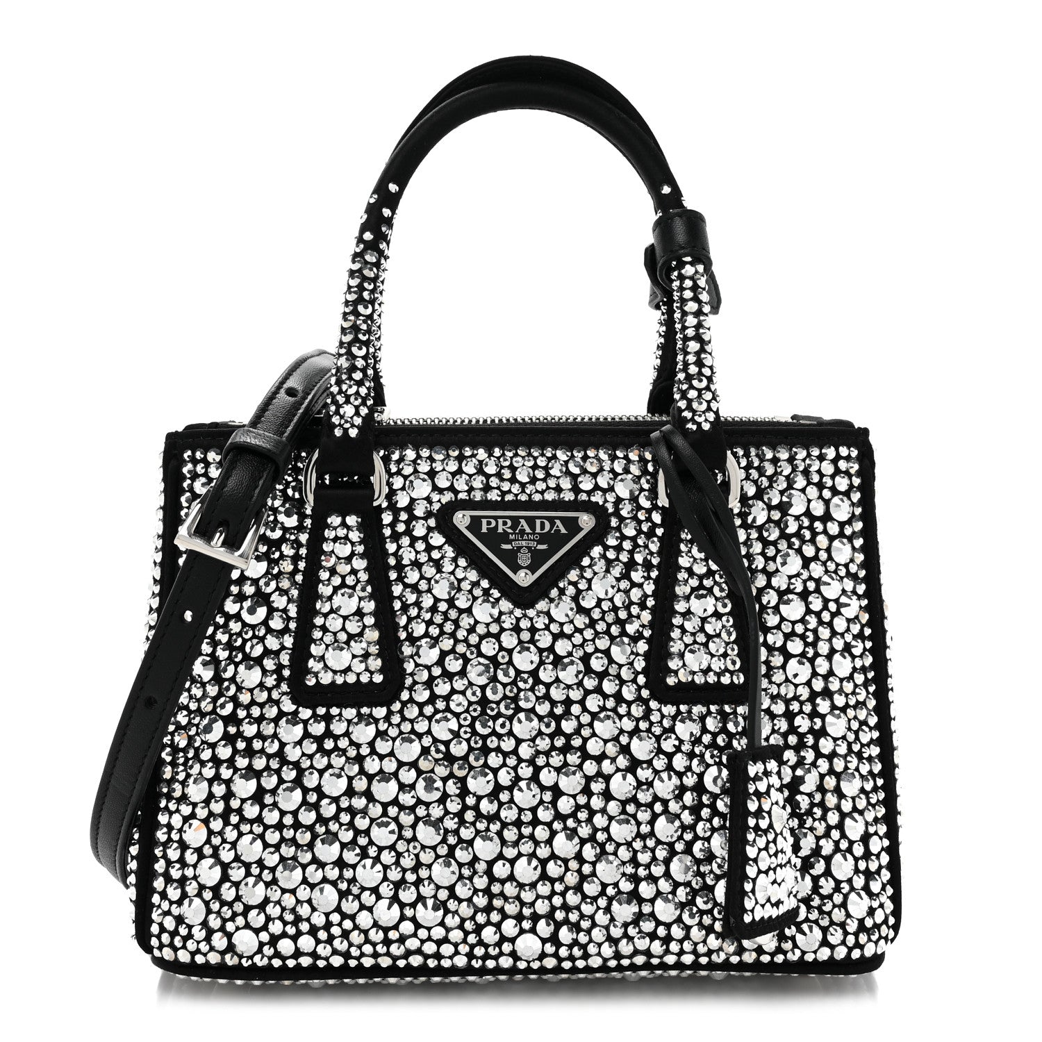 Prada Satin Crystal Mini Galleria Double Zip Tote Metal 1 of 12