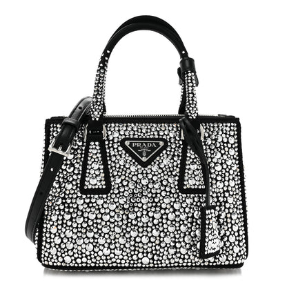 Prada Satin Crystal Mini Galleria Double Zip Tote Metal 1 of 12