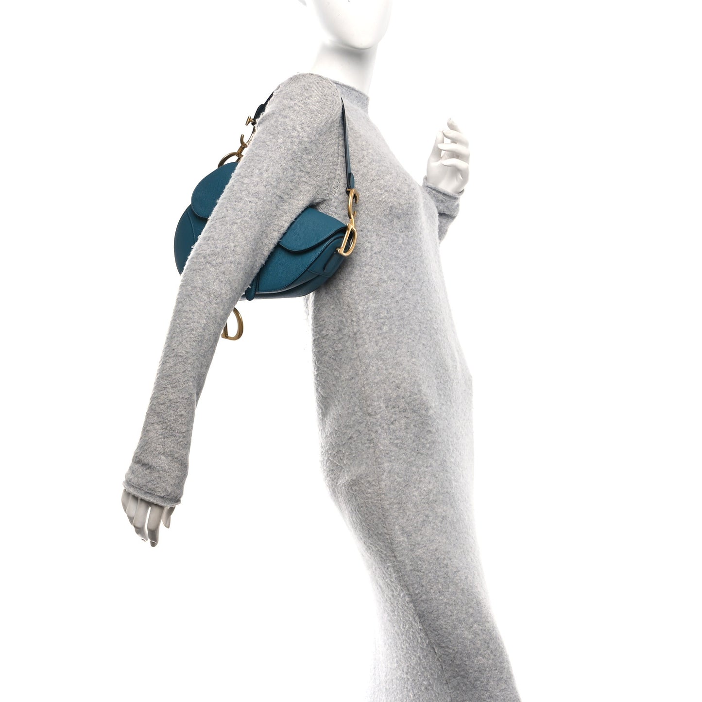 Grained Calfskin Saddle Bag Steel Blue