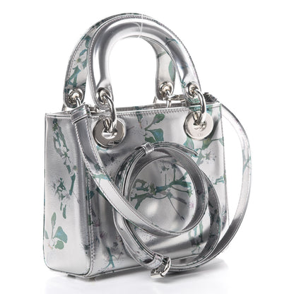 Christian Dior Metallic Calfskin Cherry Blossom Print Mini Lady Dior Silver 2 of 9