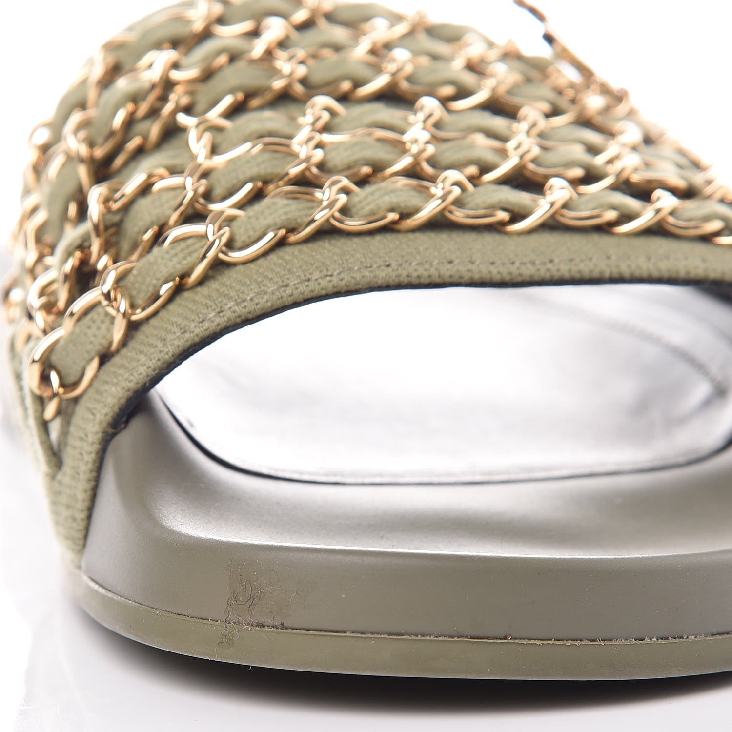 Chanel Canvas Chain Flat Sandals 36 Khaki 9 of 10