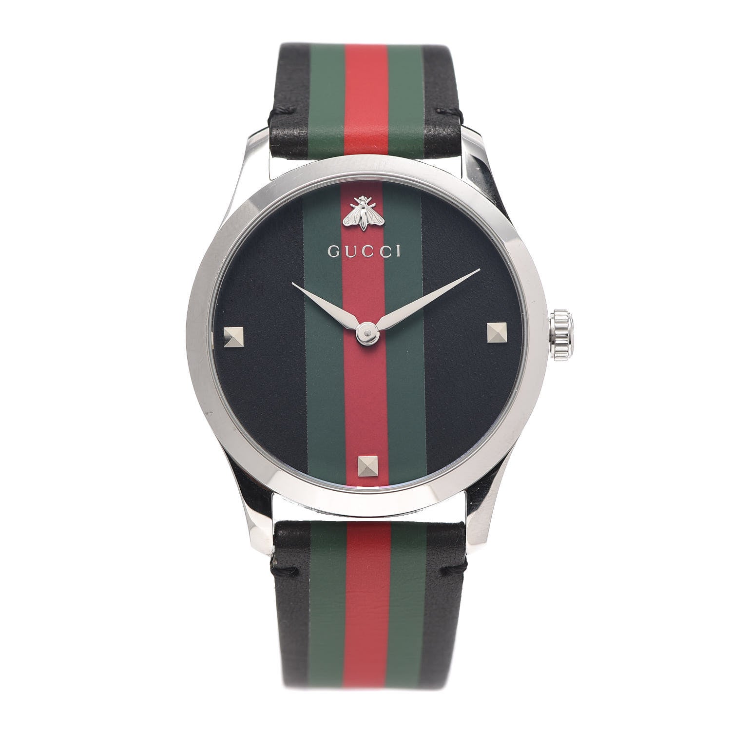 Gucci Stainless Steel Calfskin 38mm G-Timeless Stripe Web Quartz Watch Black 1 of 4