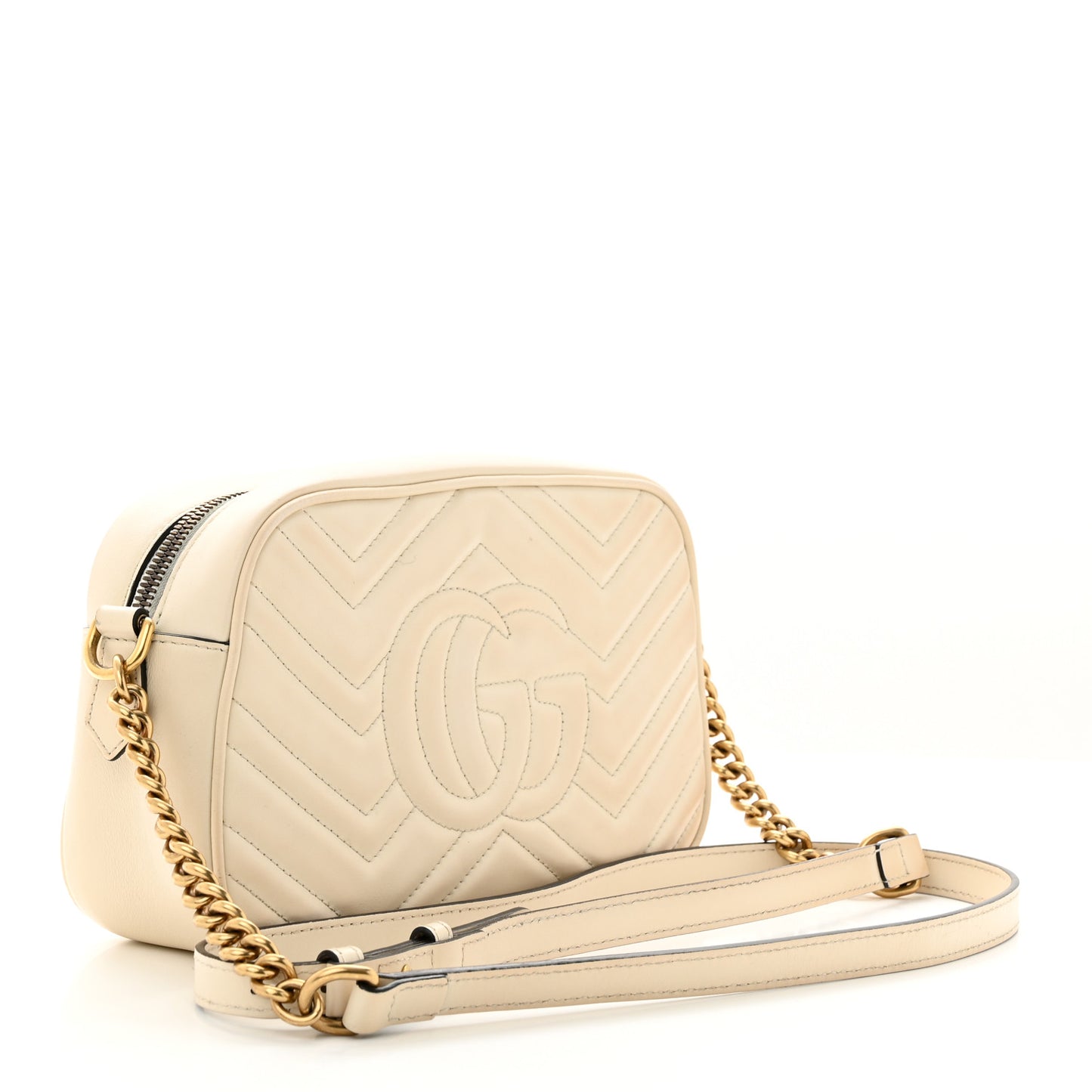 Calfskin Matelasse Small GG Marmont Chain Shoulder Bag White