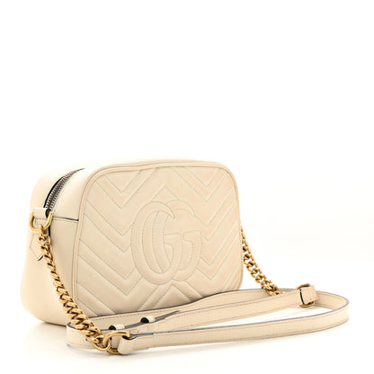 Gucci Calfskin Matelasse Small GG Marmont Chain Shoulder Bag White 3 of 13