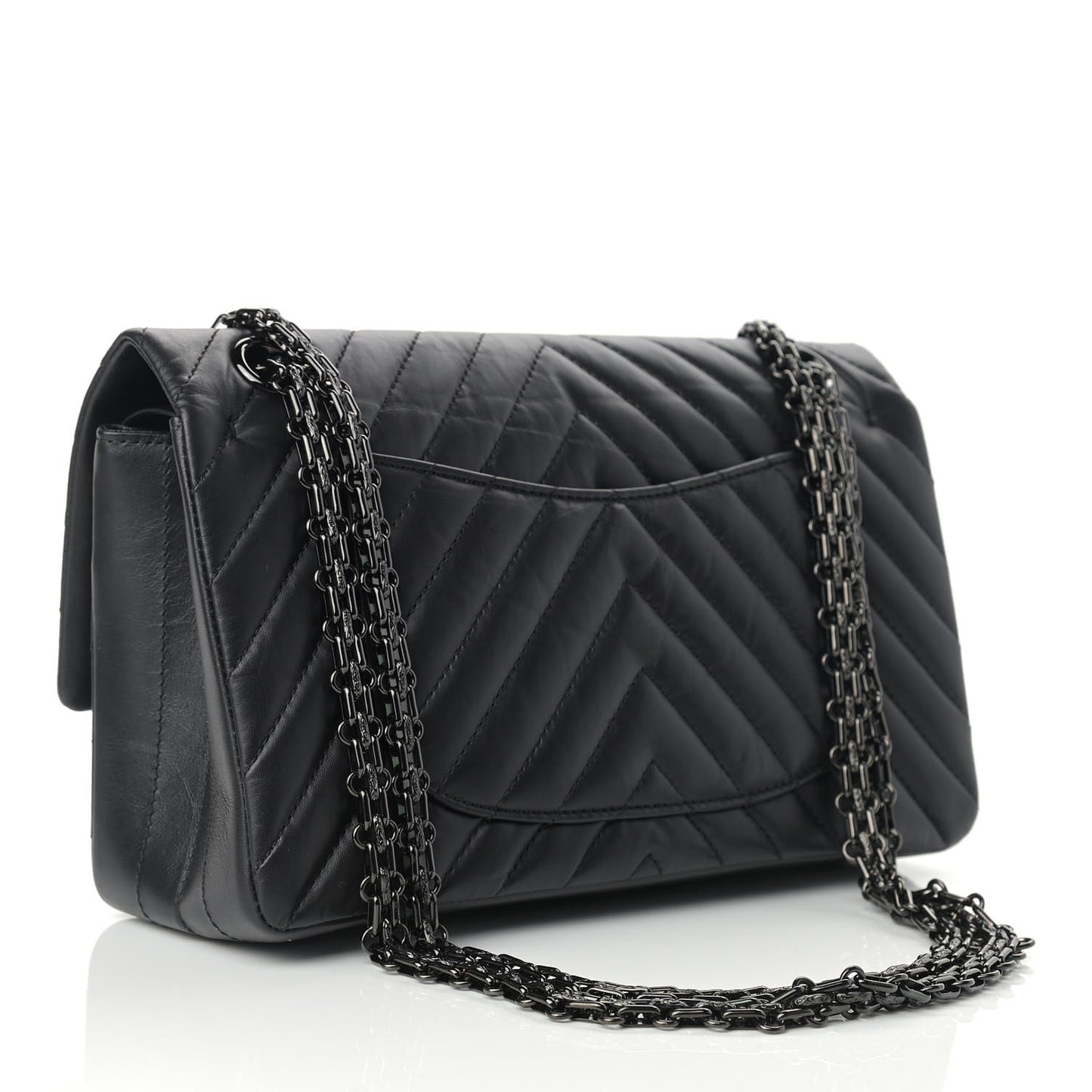 Aged Calfskin Chevron Quilted 2.55 Reissue 225 Flap So Black