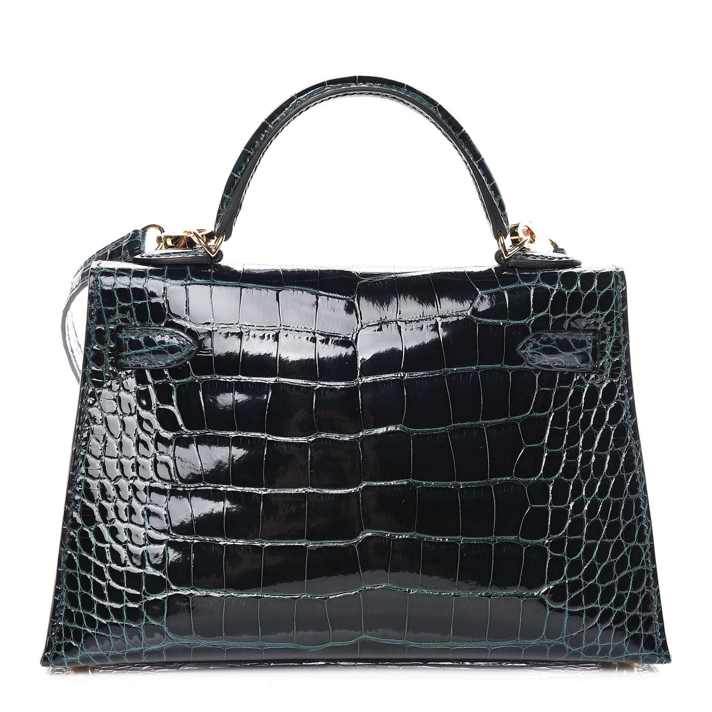 Shiny Alligator Mini Kelly Sellier 20 Vert Cypress