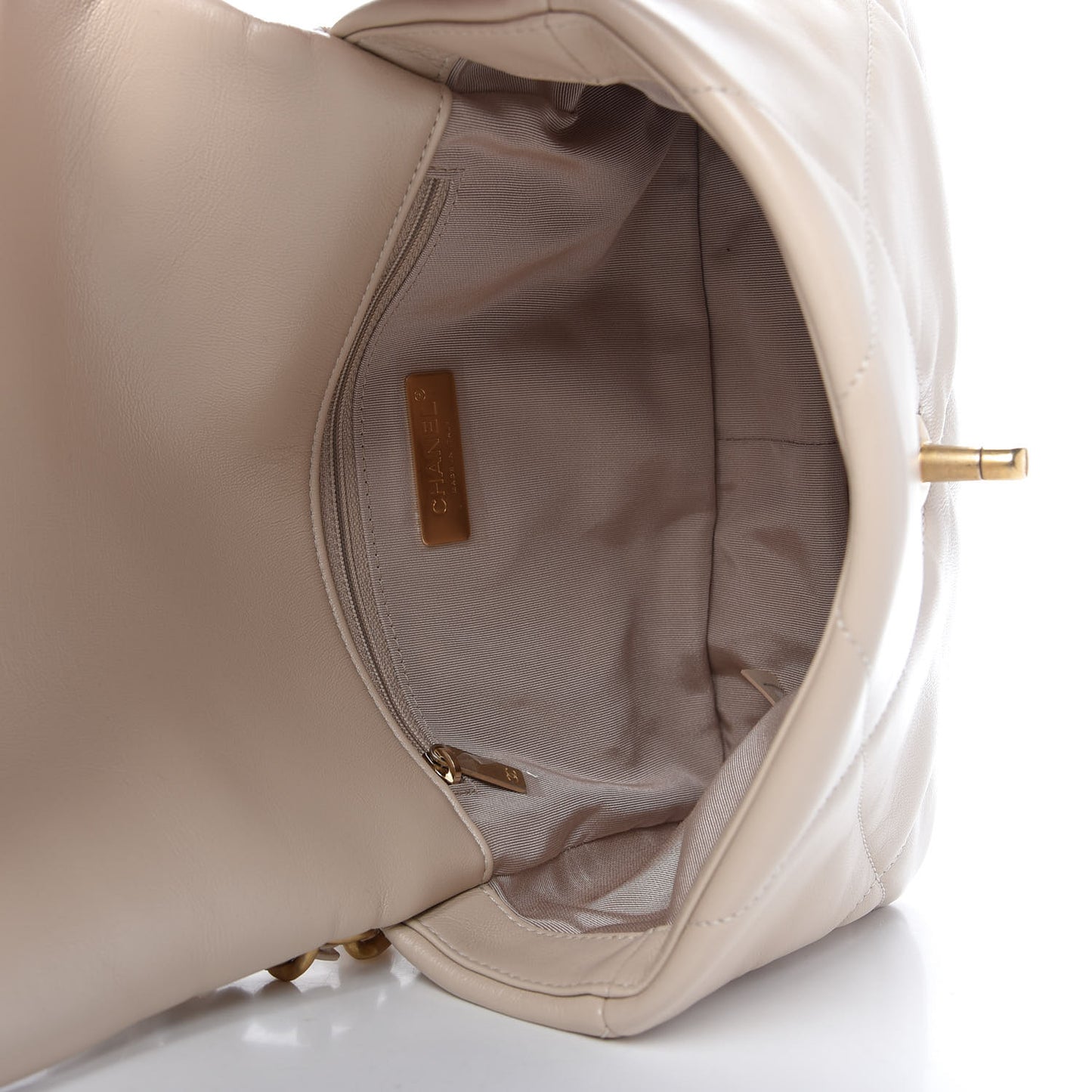 Goatskin Quilted Medium 19 Flap Beige